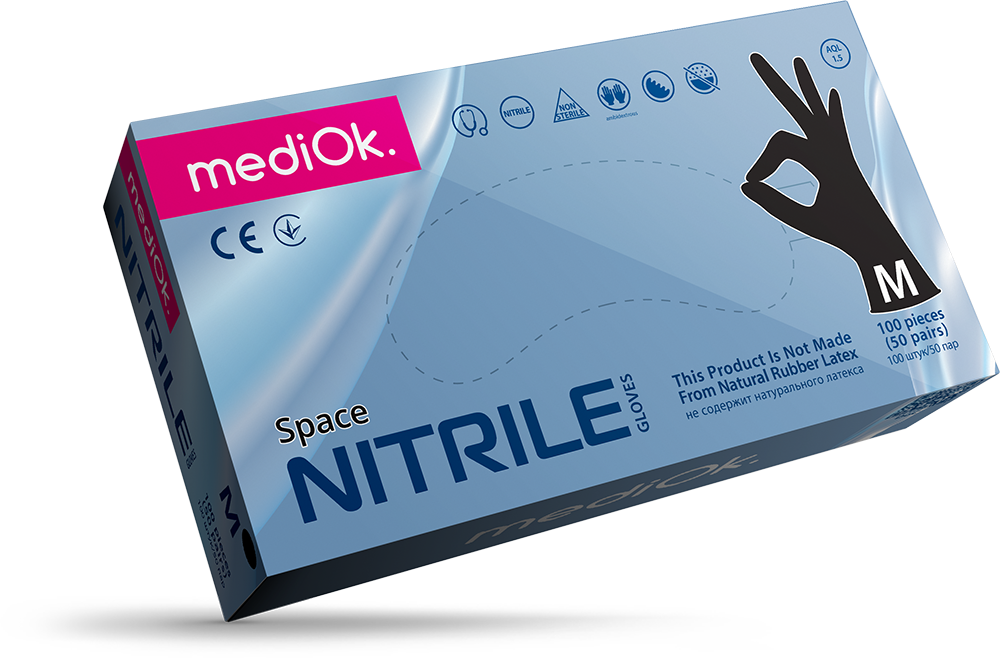 Перчатки mediOk нитриловые смотровые, цвет Черный, размер M