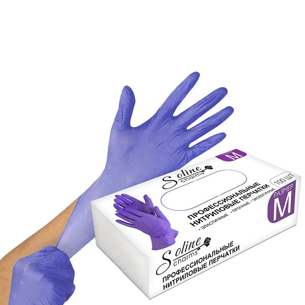Soline Charms, Перчатки нитриловые (фиолетовые, размер M, 100 шт./50 пар)