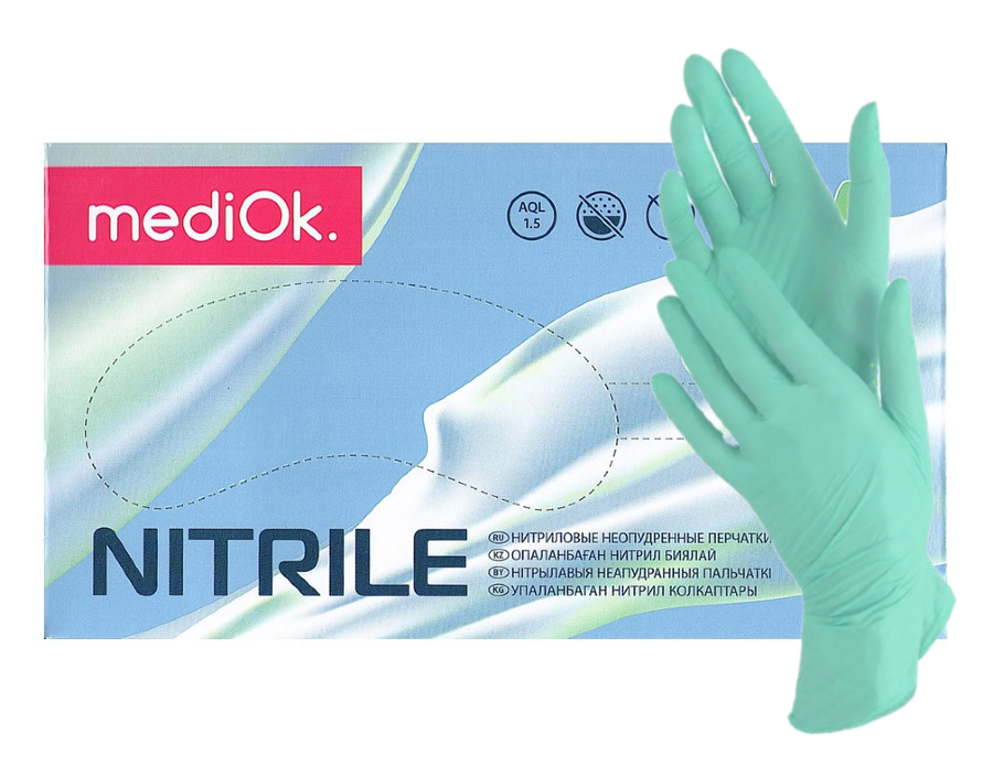 Перчатки mediOk нитриловые смотровые, Mint цвет Зеленый, размер М