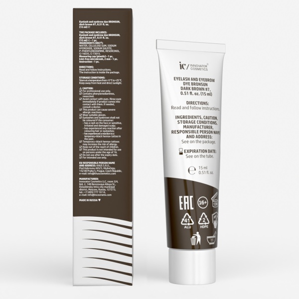 Краска для ресниц и бровей BRONSUN №7, цвет темно-коричневый  15 мл, NEW