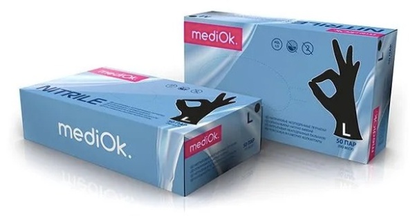 Перчатки mediOk нитриловые смотровые, цвет Черный, размер L