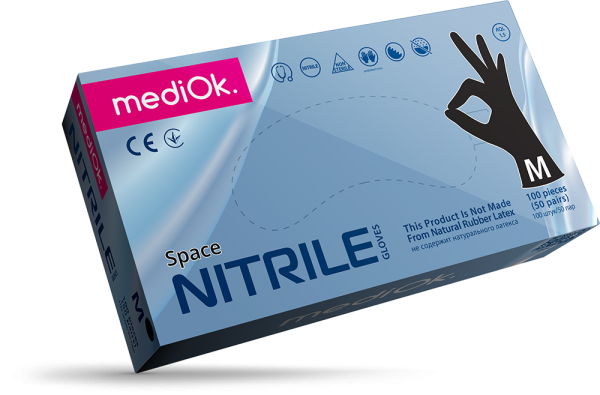 Перчатки mediOk нитриловые смотровые, цвет Черный, размер M