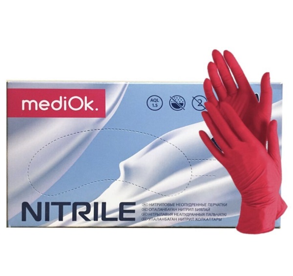 Перчатки mediOk нитриловые смотровые, Garnet цвет Красный, размер М