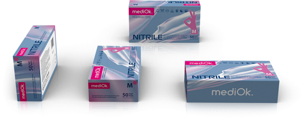 Перчатки mediOk нитриловые смотровые, Magenta цвет Розовый, размер М