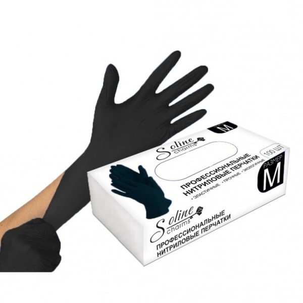 Soline Charms, Перчатки нитриловые (черный, размер M, 100 шт./50 пар)