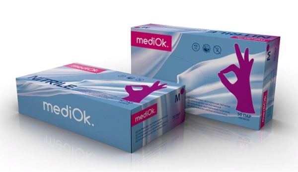 Перчатки mediOk нитриловые смотровые, Magenta цвет Розовый, размер М