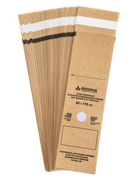 Крафт-пакеты для стерилизации и хранения инструментов, коричневые, 50х170 мм DEZUPAK, 100 шт.