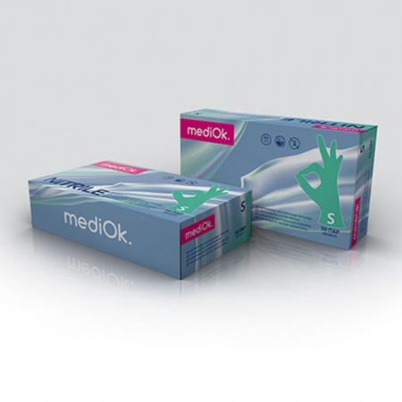 Перчатки mediOk нитриловые смотровые, Mint цвет Зеленый, размер S