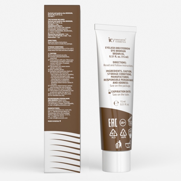 Краска для ресниц и бровей BRONSUN №6, цвет коричневый , 15 мл, NEW